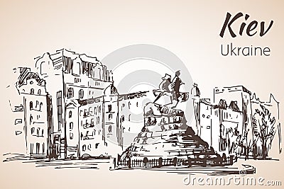 Monument of Bogdan Khmelnickiy. Vector Illustration