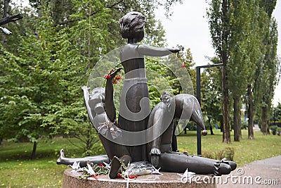 Monument Broken Doll and Toys in memory of children executed in Babi Yar during World War II at Babyn Yar, Kyiv Ukraine Editorial Stock Photo