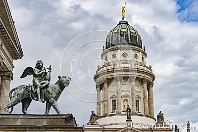 Monument of bronze angel playing harp on Gendarmenmarkt, Berlin Stock Photo