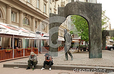 Monument Bulat Okudzhava on Arbat Street in Moscow Editorial Stock Photo