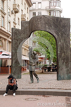 Monument Bulat Okudzhava on Arbat Street in Moscow Editorial Stock Photo