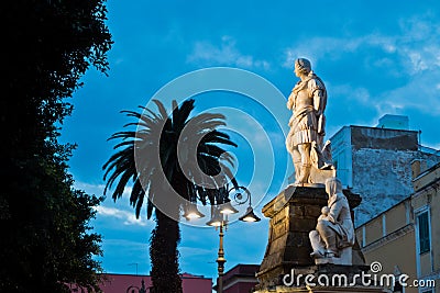 Monument at Carloforte harbor, San Pietro island, Sardinia Stock Photo