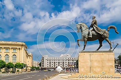 Monument of Carol the First at Revolution Square in Bucharest, Romania Editorial Stock Photo