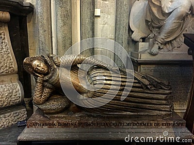 Monument of Catherine at St. Michael Chapel inside Westminster Abbey, London, England Editorial Stock Photo