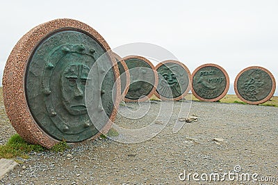 Monument `Children of the earth` created by children from different countries at the North Cape, Norway. Editorial Stock Photo