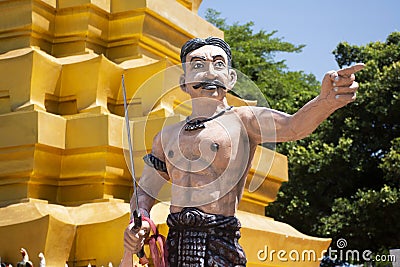 A monument commemorating the heroism and bravery of History Khun Rong Palad Chu and platoon 400 thai soldiers statues at Wat See Editorial Stock Photo