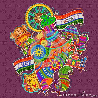 Monument and culture of India in Indian art style Vector Illustration