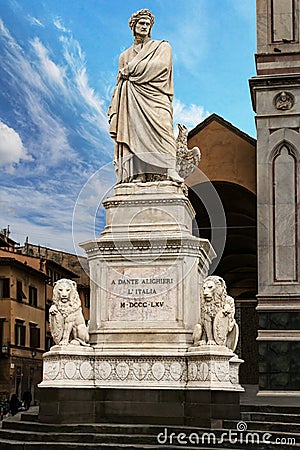 Monument of Dante Alighieri in Florence closeup Stock Photo