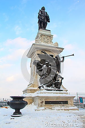 Monument de Samuel de Champlain statue in Quebec City Editorial Stock Photo