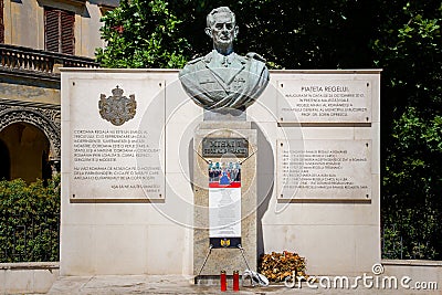 Monument dedicated to King Mihai of Romania in the king`s square Editorial Stock Photo