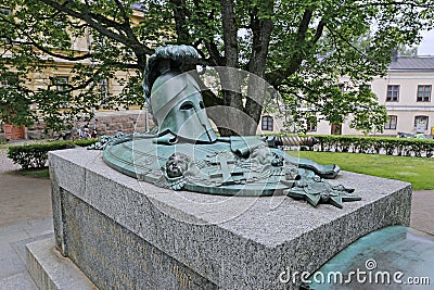 Monument Ehrensvard in the form of knight's helmet, sword Editorial Stock Photo