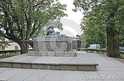 Monument Ehrensvard in the form of knight's helmet and sword Editorial Stock Photo