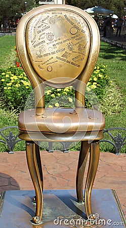 Monument for famous book `Twelve chairs` in Odessa, Ukraine Editorial Stock Photo