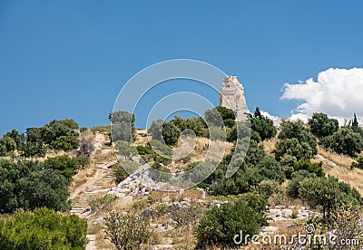 Monument of Filopappos on the summit of Filopappou Hill Stock Photo