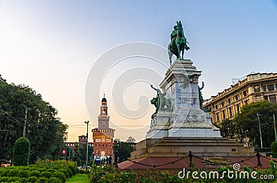 Monument Giuseppe Garibaldi statue, Milan, Lombardy, Italy Editorial Stock Photo