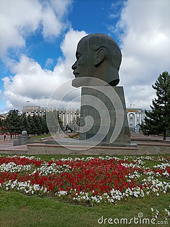 Monument head of Lenin in the city of Ulan-Ude, Republic of Buryatia Stock Photo