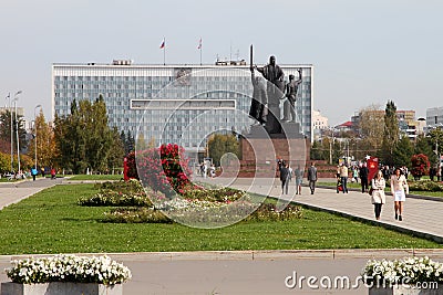 Monument `Heroes of the front and rear` on the Esplanade in Perm. Russia. Editorial Stock Photo