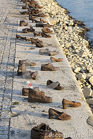 Monument iron shoes in memory of the executed Editorial Stock Photo