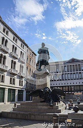 Monument of Italian patriot and statesman Daniele Manin in Venice, Italy Editorial Stock Photo