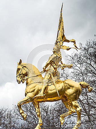 Monument Jeanne D'Arc in Philadelphia, made of golden metal Stock Photo