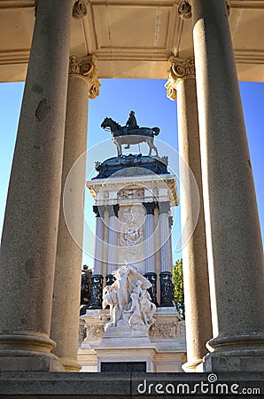 The monument of the King Alfons XII in Retiro Park Stock Photo