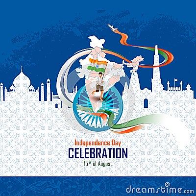 Monument and Landmark of India on Indian Independence Day celebration background Vector Illustration