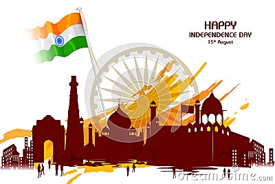 Monument and Landmark of India on Indian Independence Day celebration background Vector Illustration