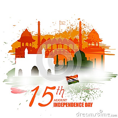 Monument and Landmark of India on Indian Independence Day celebration background Vector Illustration