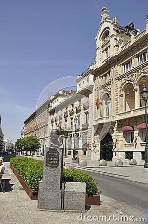 Monument Maestro Alonso from Calle de Alcala Street in Madrid City. Spain Stock Photo