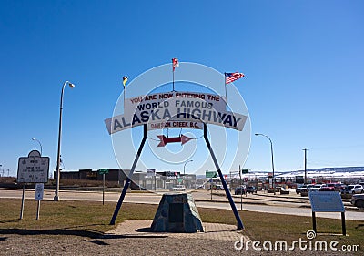 The famous sign at dawson creek, canada Editorial Stock Photo