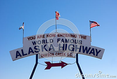 The famous sign at dawson creek, canada Editorial Stock Photo