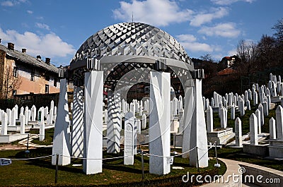 Monument marking President Izetbegovic grave at Martyrs Cemetery Kovaci Sarajevo Bosnia Editorial Stock Photo