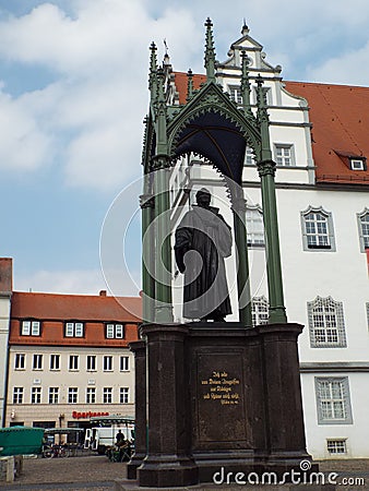 Monument Melanchthon on the market square in front of the town hall, Wittenberg, Germany 04.12.2016 Editorial Stock Photo