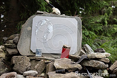 Monument and memorial of John Lennon, Smrk, Beskid mountains, Czech Republic, Czechia Editorial Stock Photo