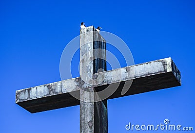 Monument. Metal cross of memory. Editorial Stock Photo