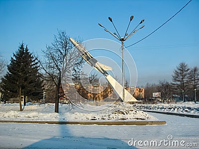 Monument of military aviation. Plane on pedestal. Editorial Stock Photo