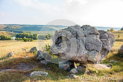 The monument of nature is megalith `Horse Stone` Kon kamen in the valley of the Krasivaya Mecha River Stock Photo