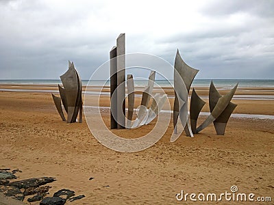 Monument on the Omaha Beach, Normandy coast. Editorial Stock Photo