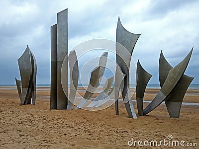 Monument on the Omaha Beach, Normandy coast. Editorial Stock Photo