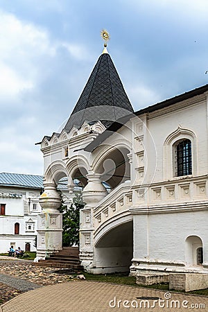 Russia, Kostroma, July 2020. A picturesque porch in the Russian style in an old monastery. Editorial Stock Photo