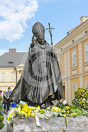 Monument of Pope John Paul II in his home town city Wadowice, Po Editorial Stock Photo