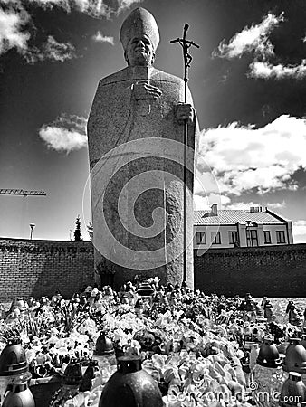 Monument Pope John Paul Two Artistic look in black and white. Editorial Stock Photo
