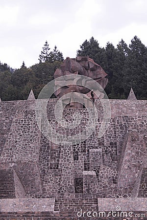 Stone flower monument of Centro Ceremonial Otomi in Estado de Mexico Editorial Stock Photo