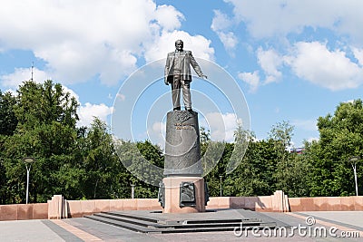 Monument of Sergei Korolev - famous spacecraft engineer and scientist. Editorial Stock Photo