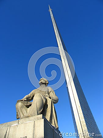 Monument by space explorers Stock Photo