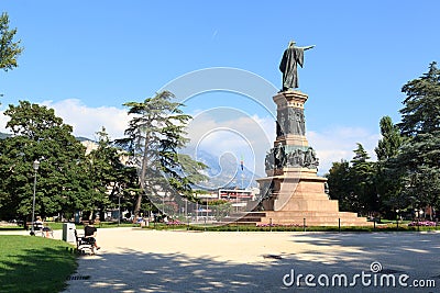Monument statue of Dante Alighieri in Trento, Italy Editorial Stock Photo
