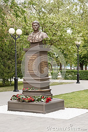 Monument of tatar poet, hero of the Soviet Union Musa Mostafa Dzhalil, 1906-1944. Spring. Editorial Stock Photo