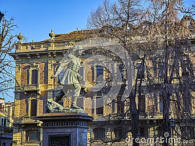 Monument to Alessandro Ferrero La Marmora at Giardino Lamarmora Gardens. Turin, Italy Editorial Stock Photo