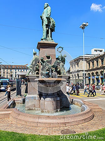 Monument to Alfred Escher in Zurich, Switzerland Editorial Stock Photo