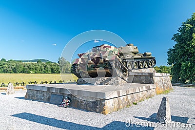 Monument to the Battle of Dukla. Soviet and Nazi German tanks Editorial Stock Photo